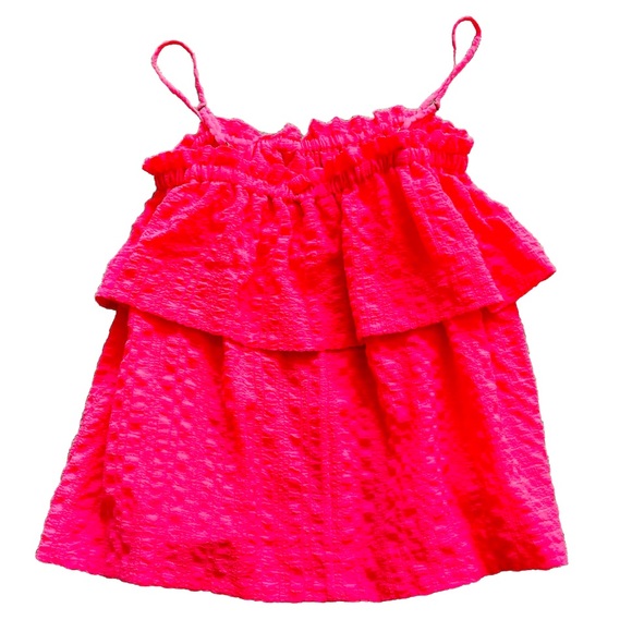 LILLY PULITZER Mays Top In Hot Pink Ruffle Tank Layered Size XXS TASSELS - Picture 2 of 7